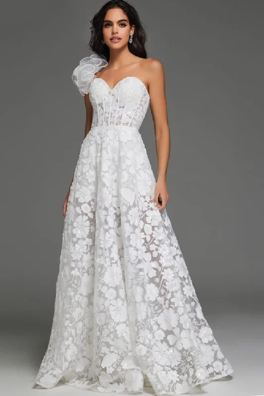 Vintage-Inspired Women's Clothes Jovani JB43331 Floral Lace Bridal Gown Long Print Wedding Dress