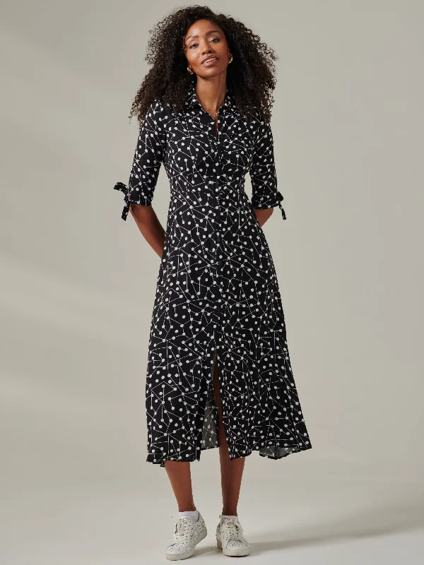 Women's Plus-Size Clothes Nora Print Viscose Maxi Shirt Dress, Black Spot