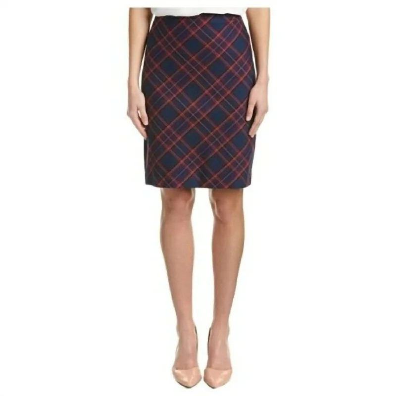 Casual Clothes For Women Crissy Pencil Tartan Plaid Midi Skirt In Navy Blue, Pink