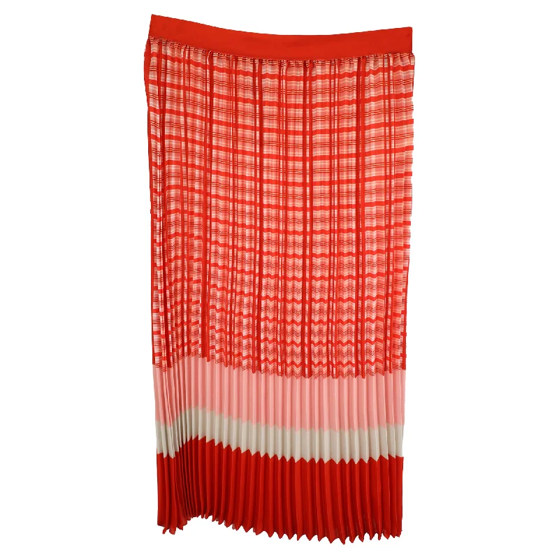 Women's Travel Attire Iris & Ink Plaid Pleated Midi Skirt in Red Viscose