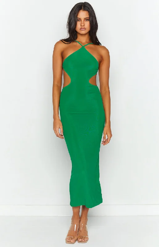 Women's Charming Outfit For Events Nyla Green Cut Out Halter Midi Dress