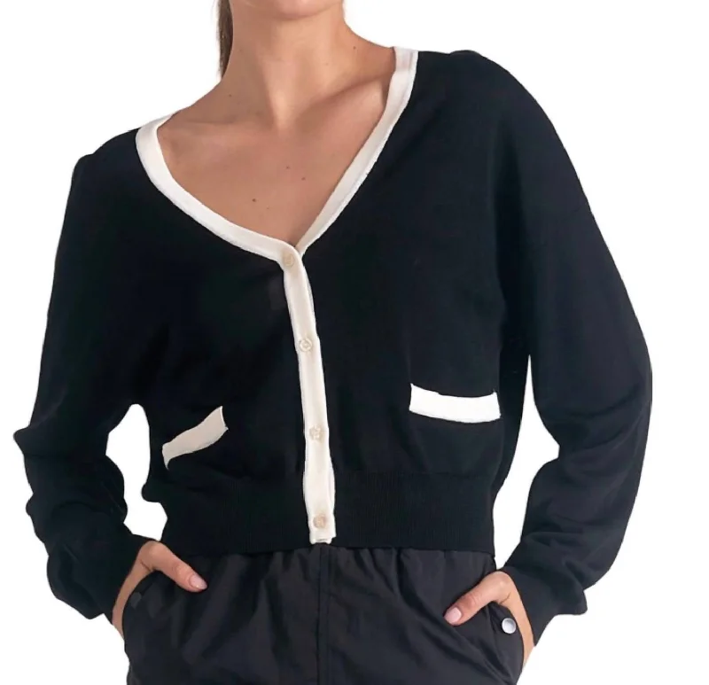 Timeless Women's Clothes Accent Trimmed Cardigan In Black/white