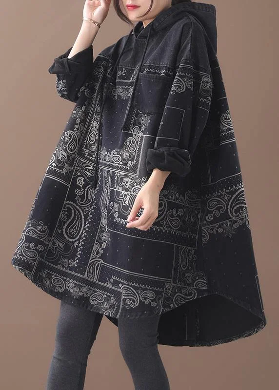 Women's Transitional Clothes Vivid black thick Cotton quilting clothes hooded short patchwork Dresses