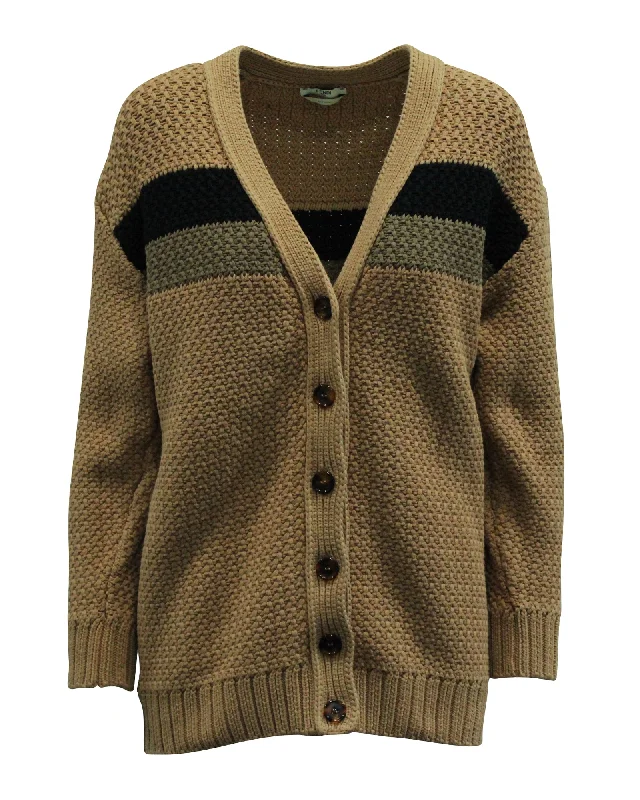 Women's High-End Clothing Fendi Chunky Stripe Boyfriend Cardigan in Brown Cotton