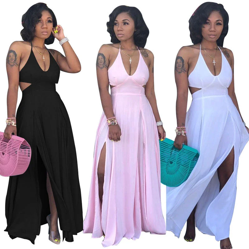 Women's Comfortable Lounge Outfit 90805-MX1 summer cool sexy halter design split maxi dress women