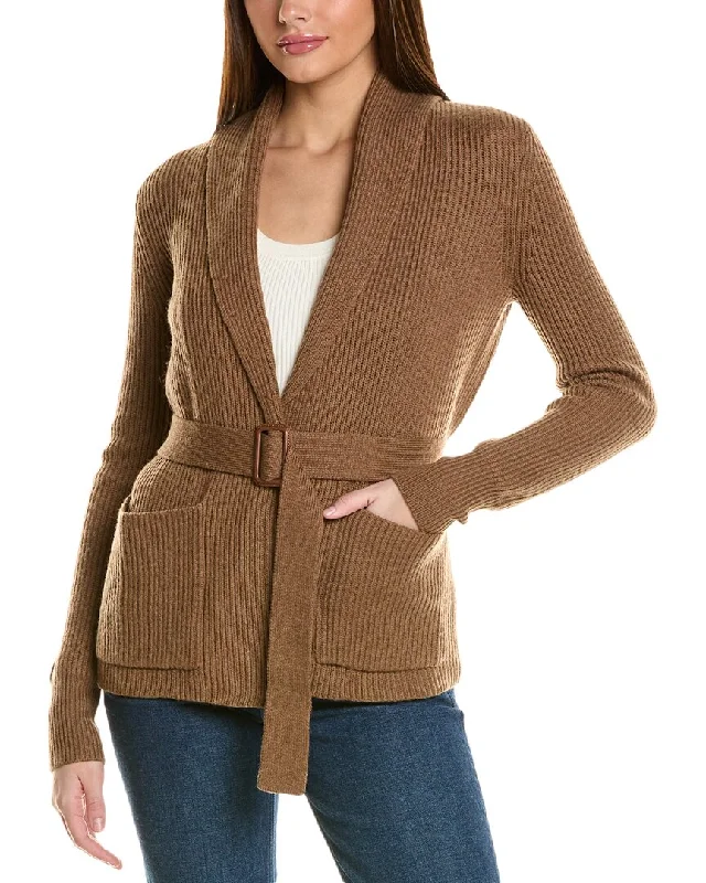 Affordable Women's Outfit Bruno Magli Ribbed Belted Shawl Wool Cardigan