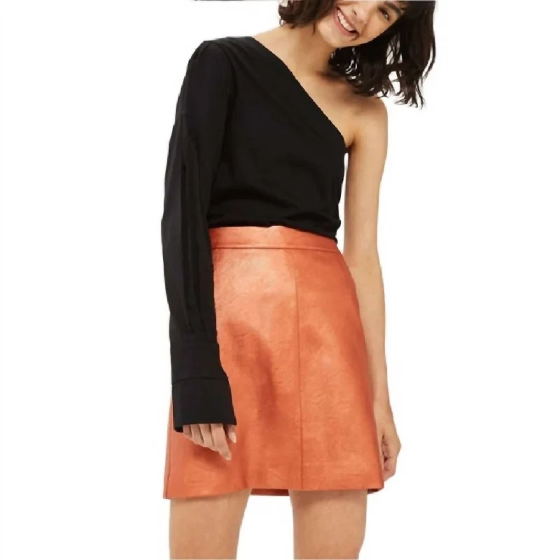 Casual Apparel For Women Mini Faux Leather Skirt In Orange