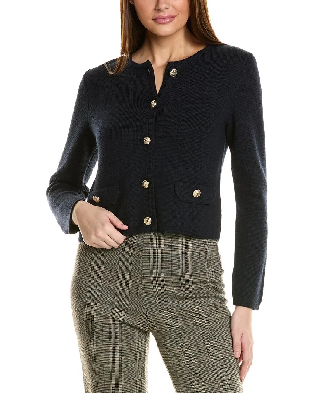 Women's Vintage-Inspired Outfit Bruno Magli Cropped Crewneck Wool Jacket