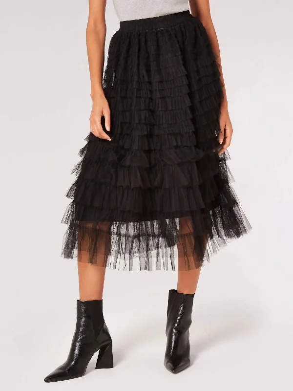 Women's Everyday Clothes Tulle Layered Midi Skirt In Black