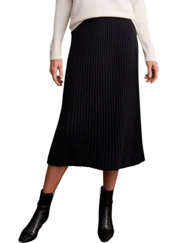 Women's Stylish Professional Apparel Rib Knit Midi Skirt In Black