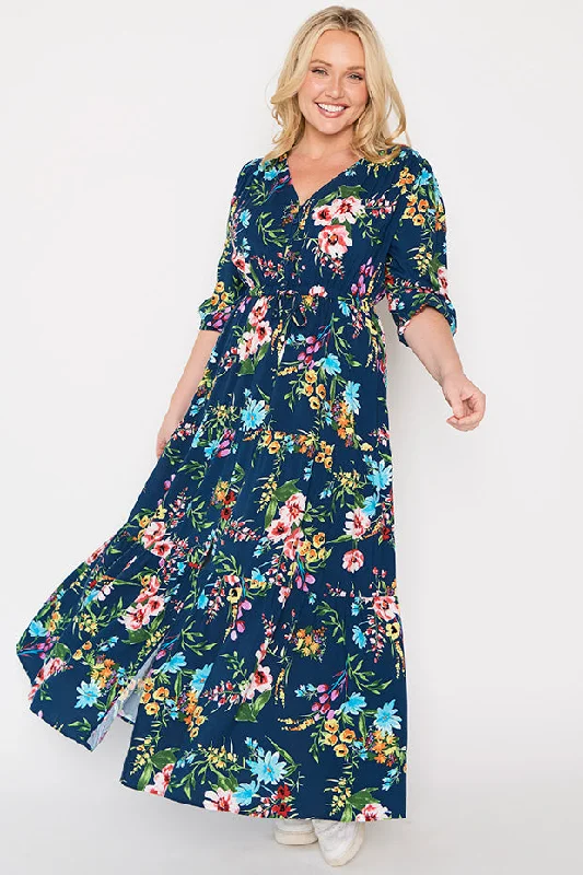 Timeless Women's Apparel Adeline Navy In Bloom Dress