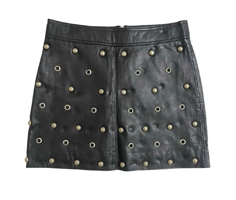 Women's Night-Out Clothes Women's Leather Grommet Stud Mini Skirt In Black