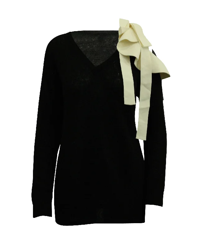 Women's Casual Attire Valentino Knit Top with Ribbon in Black Viscose