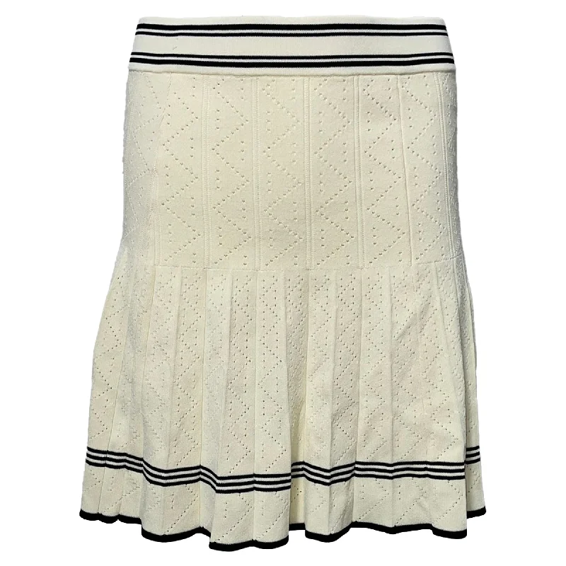 Fashionable Women's Outfit Sandro Paris Pleated Knit Mini Skirt in Ivory Viscose