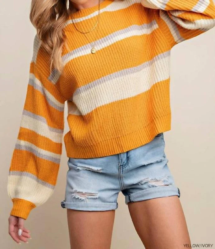 Women's High-Fashion Apparel Crewneck Striped Sweater In Yellow/ivory