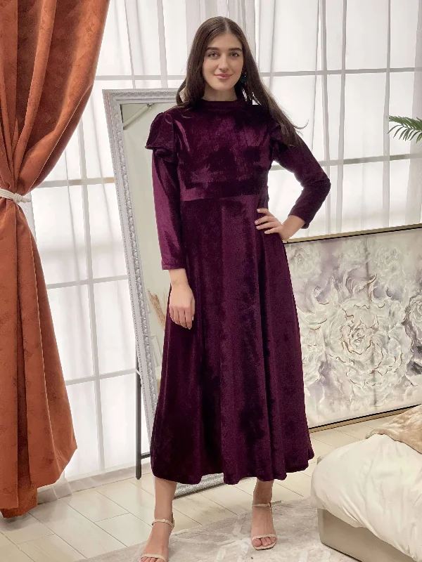 Timeless Women's Clothes Purple Velvet Frill Dress