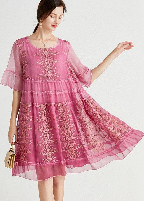 Affordable Luxury Women's Garments Elegant Rose Embroideried Patchwork Summer Dresses Half Sleeve