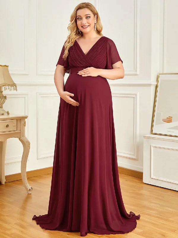 Women's Casual Garments Plus Size Ruffle Sleeve Floor-Length Formal Maternity Dress