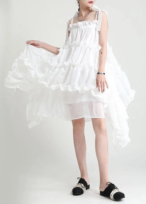 Chic Women's Attire White Asymmetrical Design Patchwork Summer Tiered Party Dress Sleeveless