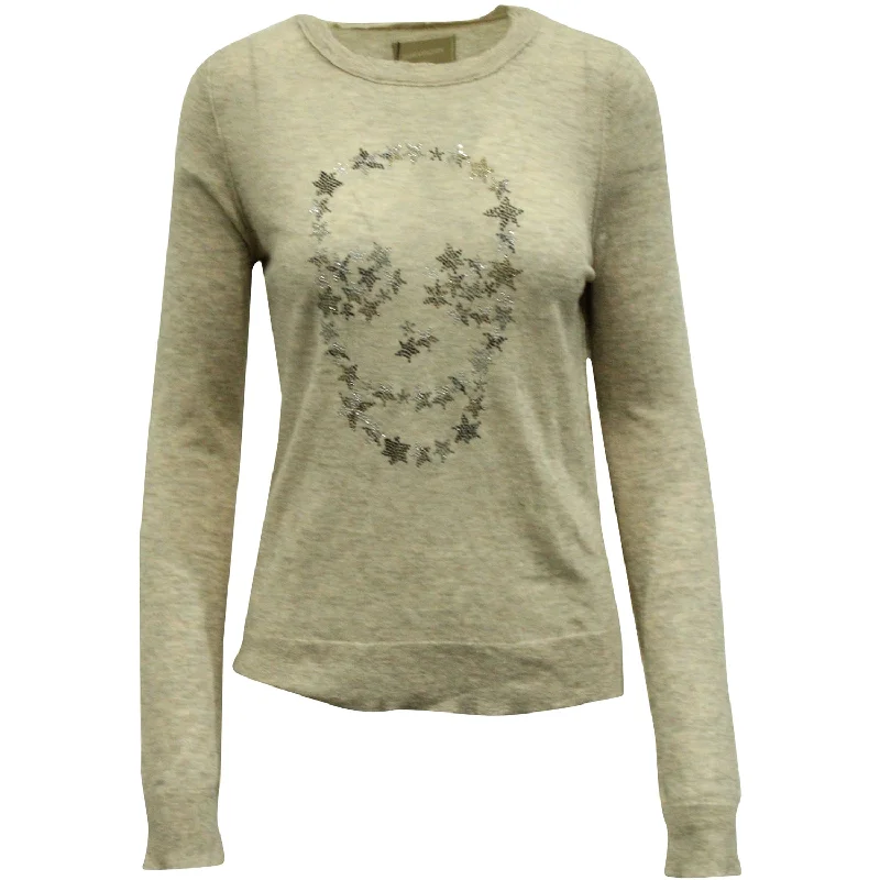 Women's Formal Event Attire Zadig & Voltaire Shimmer Skull Long Sleeve Sweatshirt in Beige Cashmere