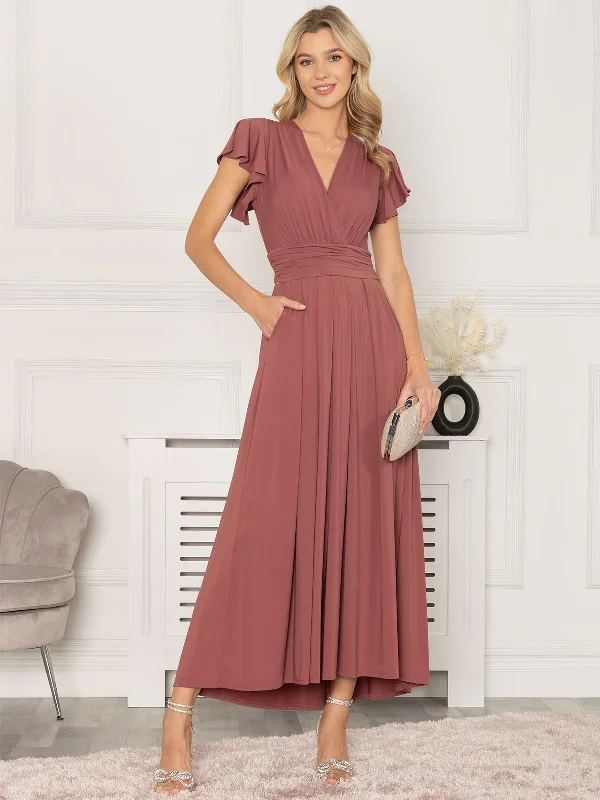 Women's Versatile Apparel Jolie Moi Airene Cap Sleeve Maxi Dress, Cabernet Red