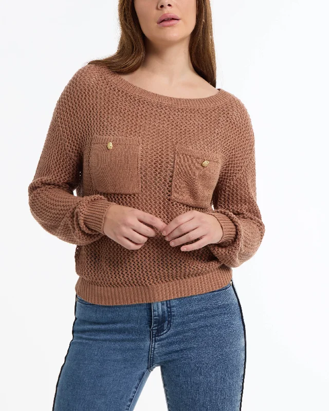 Women's Vintage Attire BEBE Women's Open Knit Pocket Detail Sweater