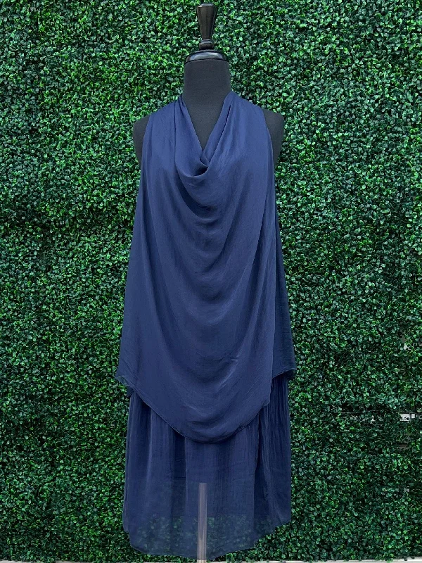 Women's Professional Attire Silk Cowl Neck Overlay Dress