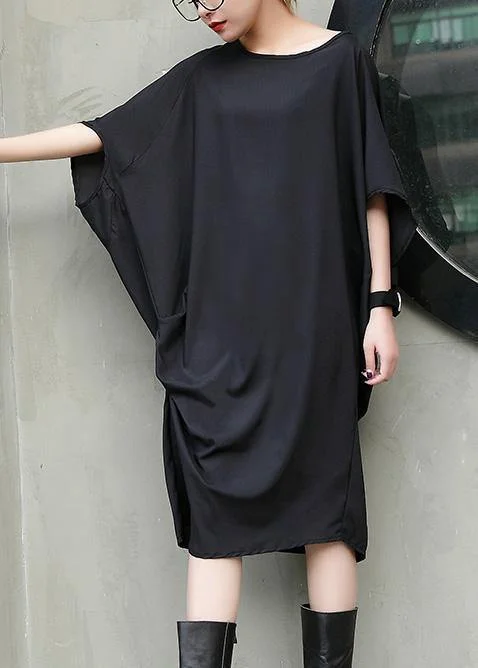 Women's Professional Attire Handmade black Cotton Tunics side ruffles Knee summer Dresses