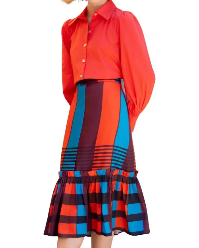 Women's Professional Apparel Flounced Midi Skirt In Multi-Colored