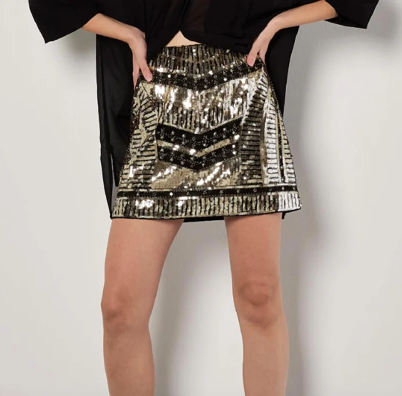 Affordable Women's Garments Sequin Skirt Black Gold