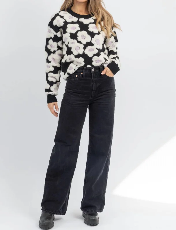 Chic Clothing For Women Provincetown Floral Sweater In Black