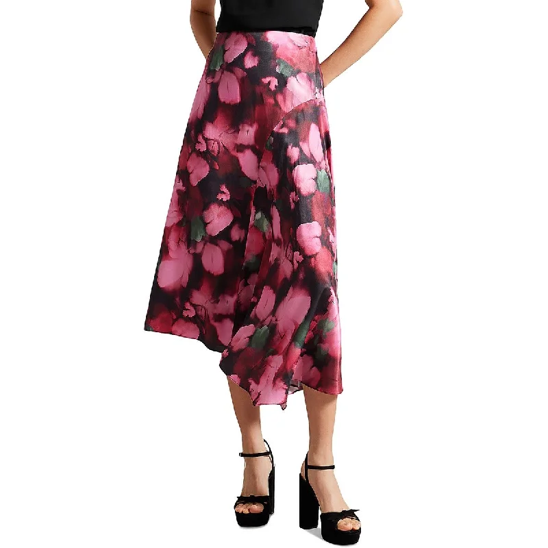 Women's Evening Wear Attire Lizziee Womens Hidden Zipper Floral Asymmetrical Skirt