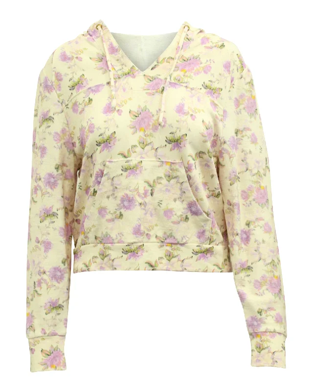 Chic Women's Attire Love Shack Fancy Kirby Floral Print Distressed Hoodie in Cream Cotton