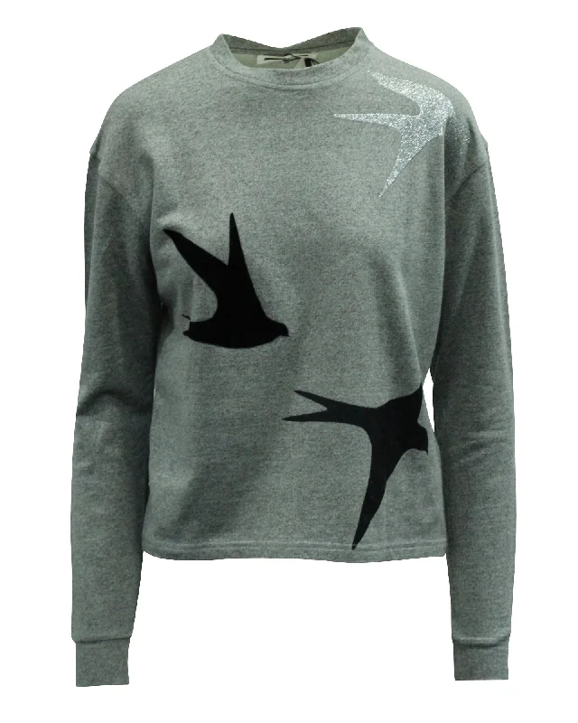 Elegant Clothing For Women McQ Alexander McQueen Bird Print Classic Sweatshirt in Grey Cotton