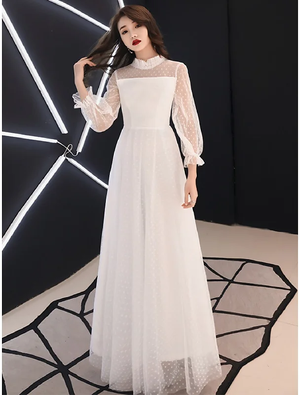 Chic Clothes For Women Reception Little White Dresses Wedding Dresses A-Line High Neck Sleeveless Tea Length Chiffon Bridal Gowns With Pleats