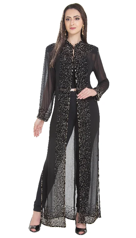 Women's Cozy Outfit For Lounging Long Overcoat Jacket With Embroidery