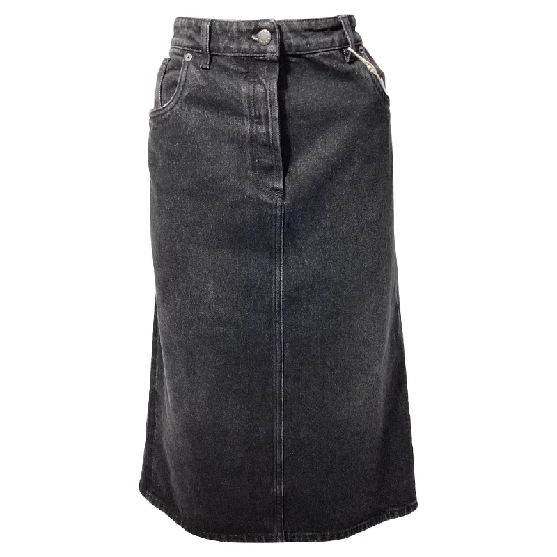 Women's Stylish Outdoor Outfit Prada Denim Midi-Skirt in Black Cotton