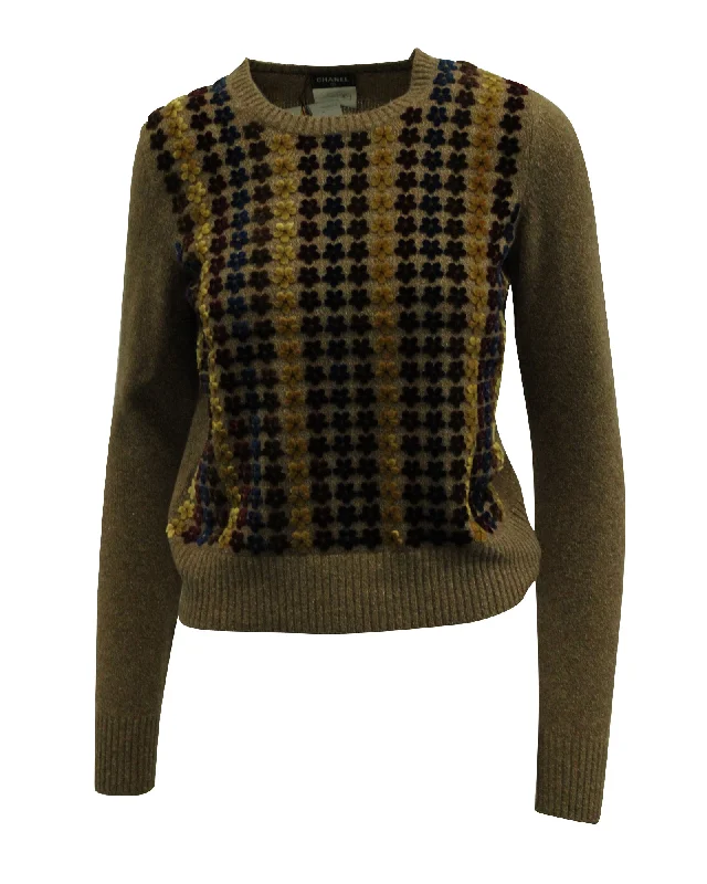 Women's Office Attire Chanel Floral Knit Sweater in Brown Wool