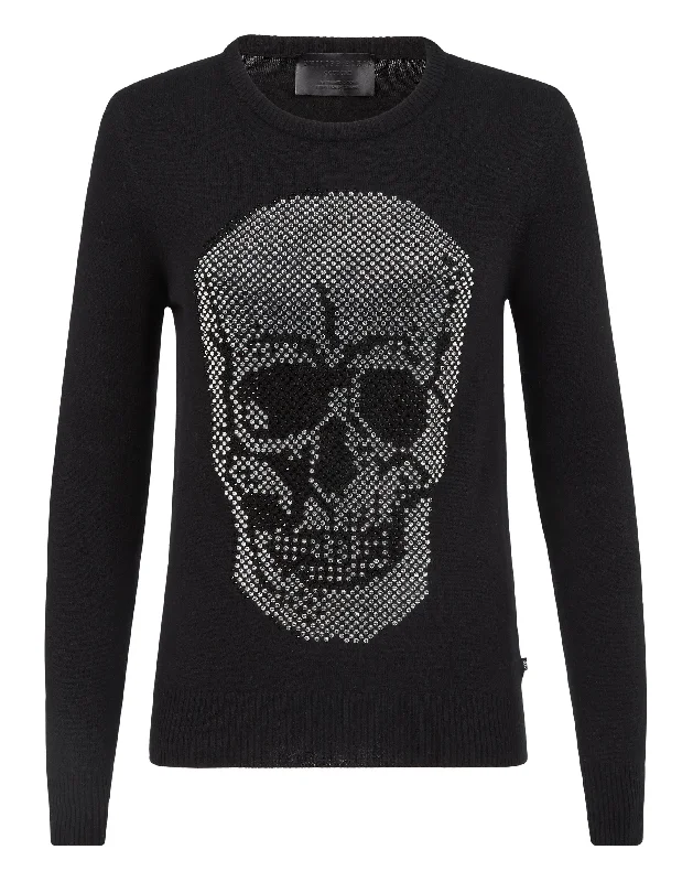 Women's Timeless Attire Pullover Round Neck LS Skull crystal