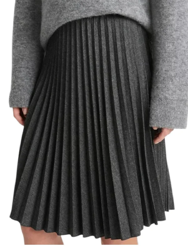 Charming Everyday Clothing For Women Mid Rise Pleated Herringbone Midi Skirt In Charcoal