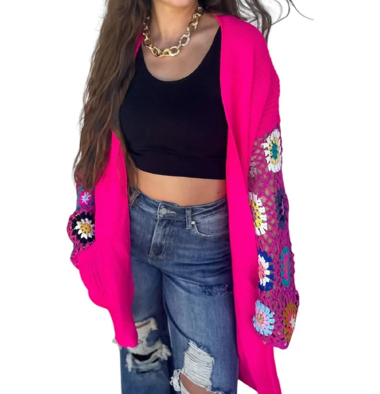 Women's Trendy Outfit Crochet Sleeve Cardigan In Pink