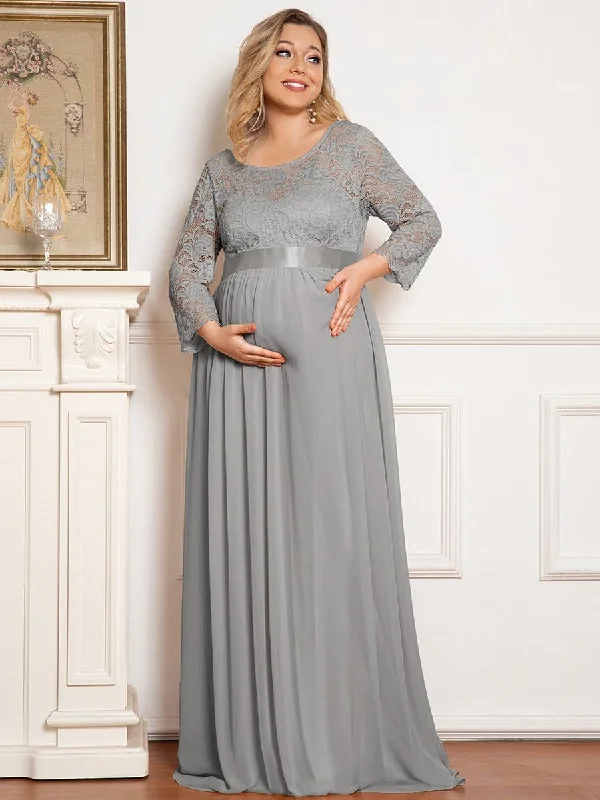 Women's Travel Outfit Set Plus Size Sweetheart 3/4 Sleeve Floor-Length Lace Maternity Dress