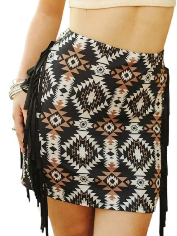 Women's Versatile Apparel Dark Damsel Aztec Skirt In Black Multi