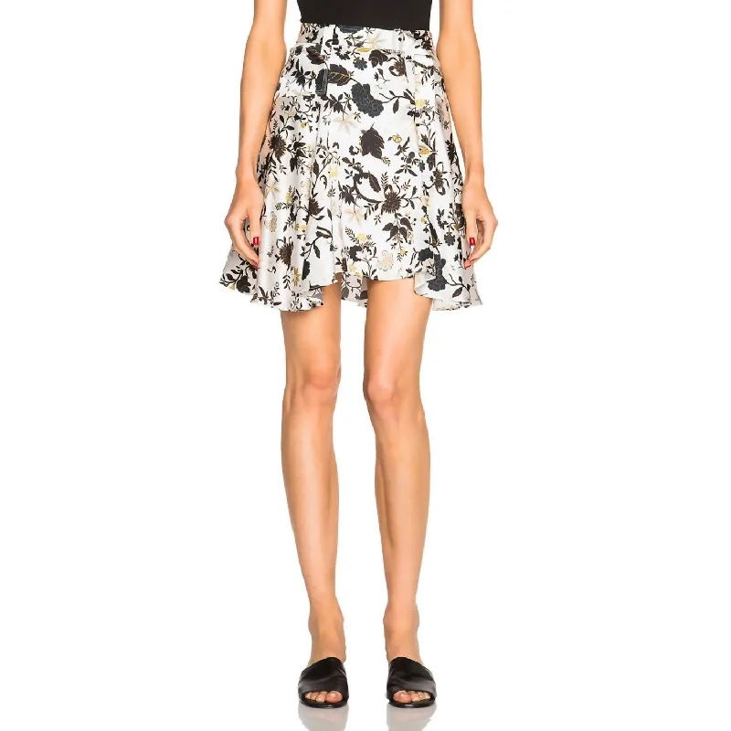 Affordable Women's Attire Brien Silk Blend Floral Ruffled Mini Skirt In White/black