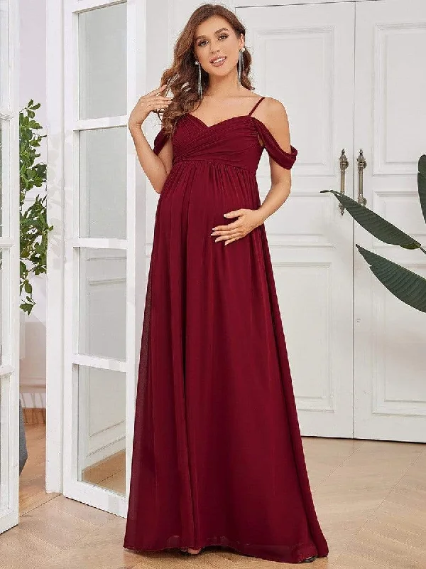 Women's Formal Event Attire Off-Shoulder Spaghetti Strap A-Line Maternity Dress