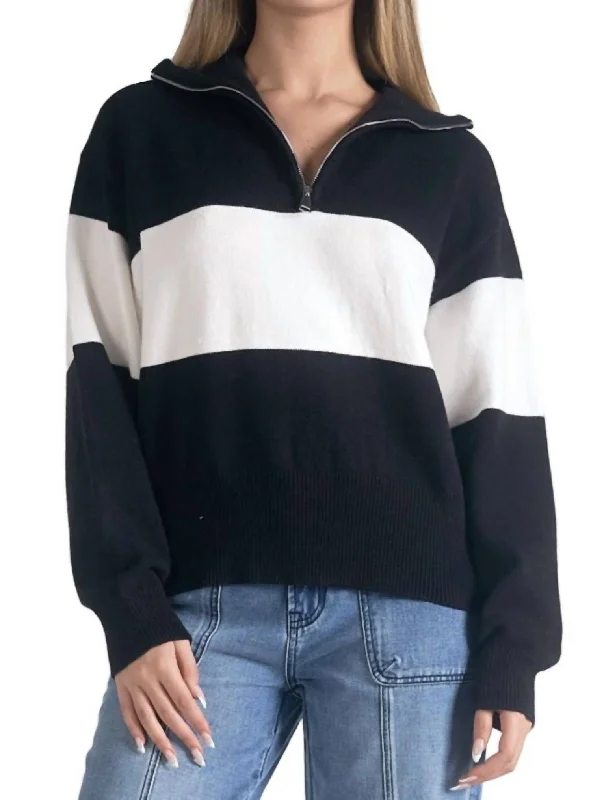 Sustainable Women's Clothes Zip Collared Pullover In Black/white