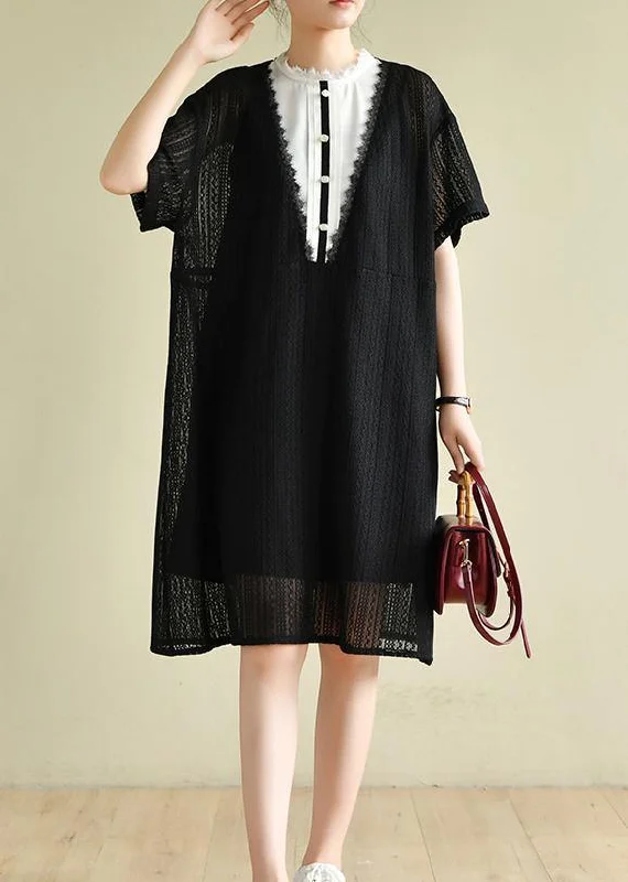 Women's High-Fashion Garments Beautiful black striped Wardrobes patchwork A Line Dress