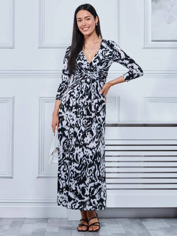 Women's Wedding Apparel Abstract Print Jersey Maxi Dress, Abstract Multi