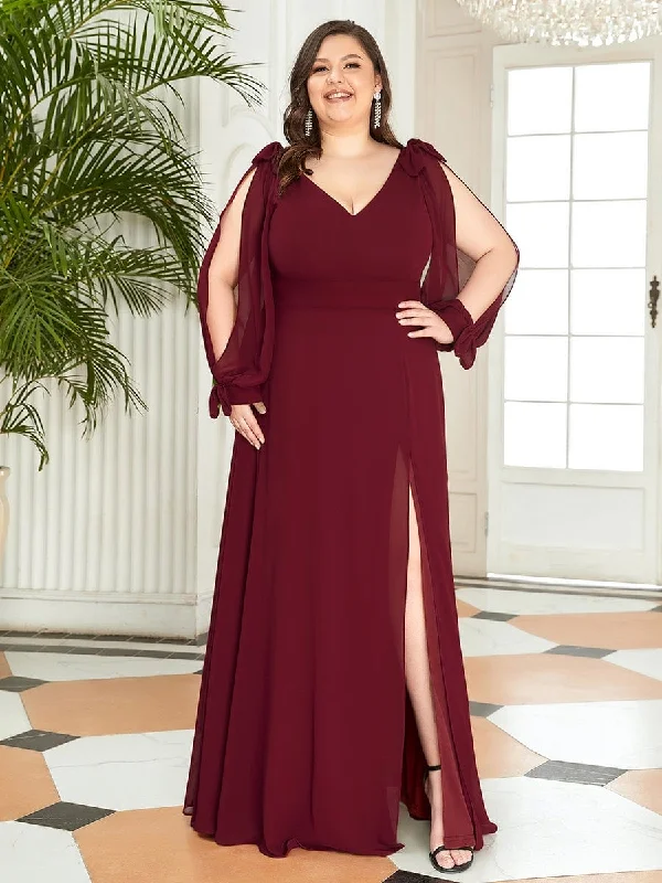 Women's Clothes And Apparel Plus Size Open Lantern Sleeve A-Line Bridesmaid Dress