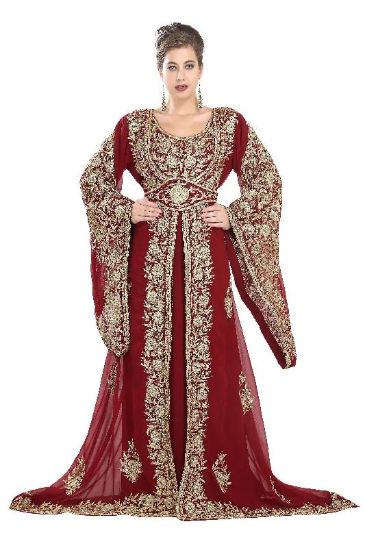 Women's Luxury Attire Traditional Kaftan Bell Sleeve Wedding Gown